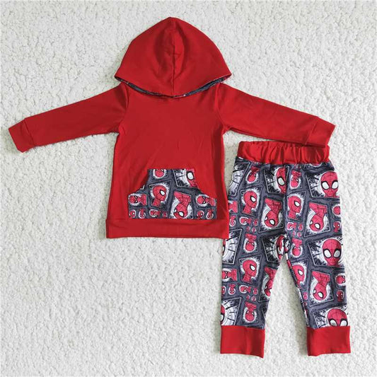 red movie characters boys fall winter hooded long sleeve top and long pants set