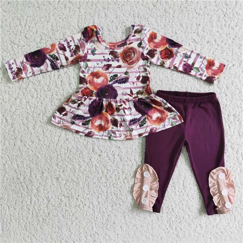 flower shirt and pants 2 pieces girls outfits kids clothes