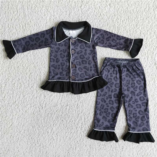 leopard 2 pieces girls pajamas sets kids clothes