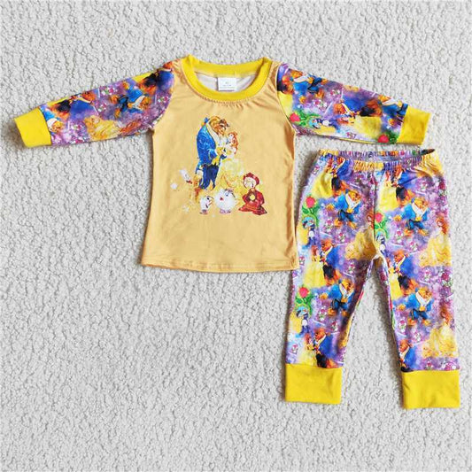 beauty and the beast 2 pieces girls pajamas sets kids clothes