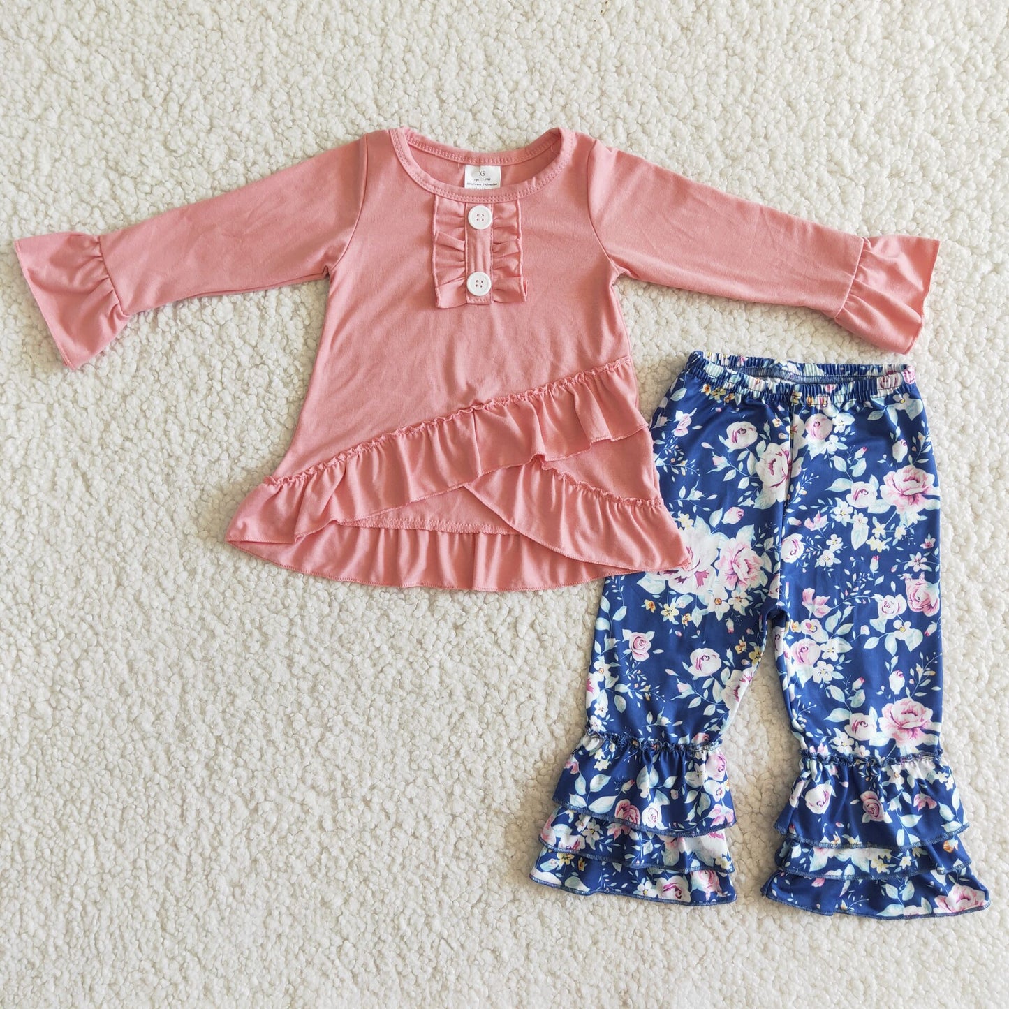 cotton shirt and flower pants 2 pieces girls outfits kids clothes