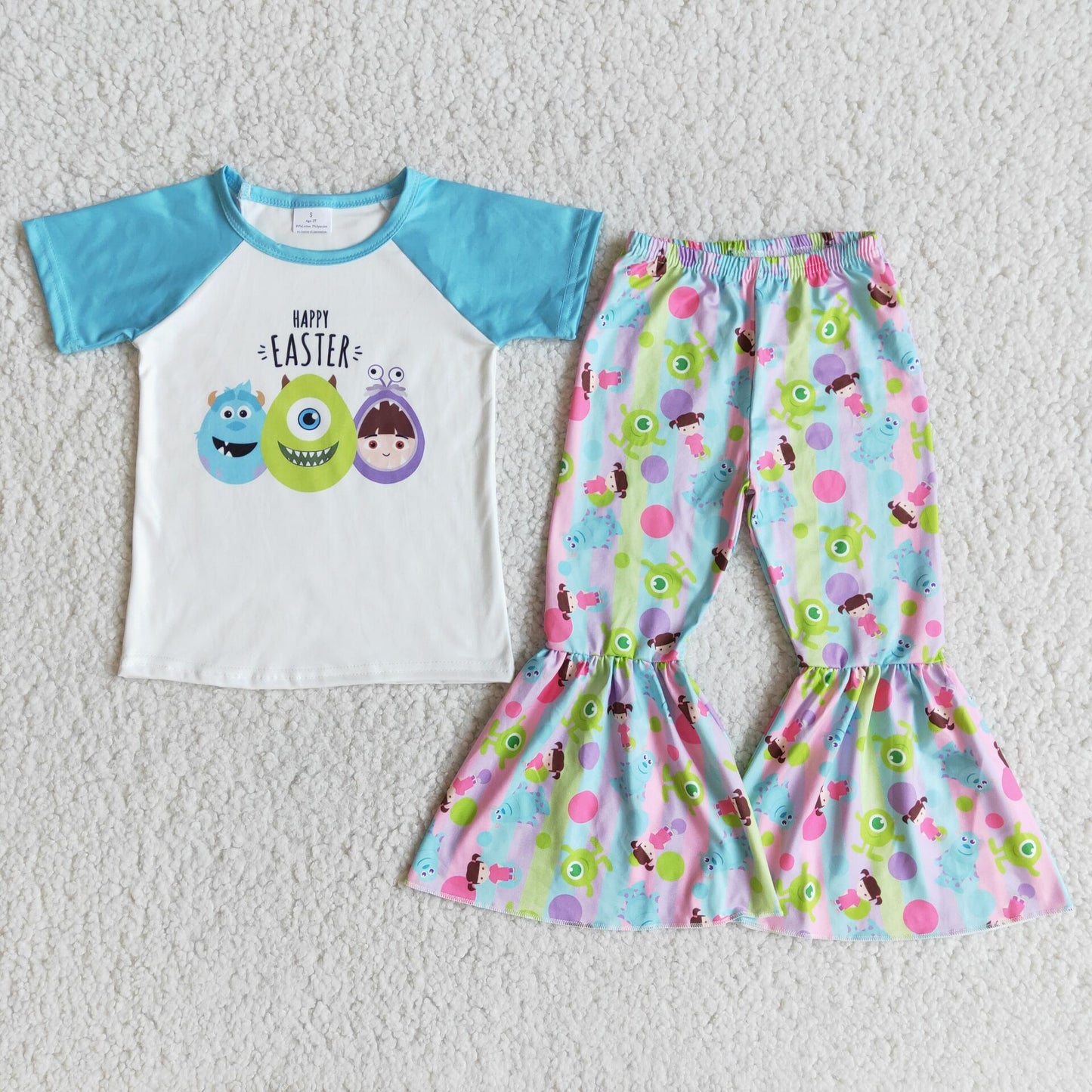 monster shirt bell pants happy easter girls sets