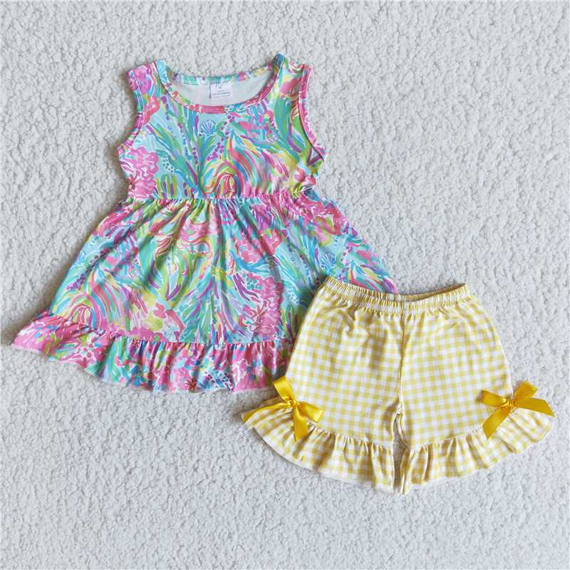 colorful tie dye girls summer shirt sets 2 pieces shorts outfits