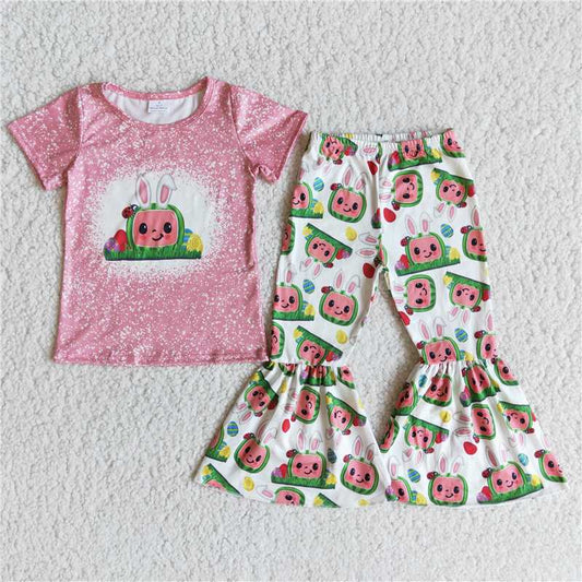 cartoon bunny shirt bell pants happy easter girls sets