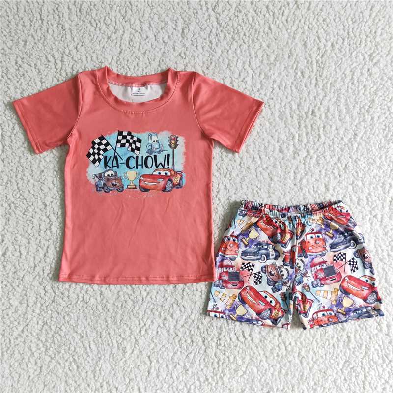 racing boys summer sets short sleeve shirt and shorts 2 pieces suit