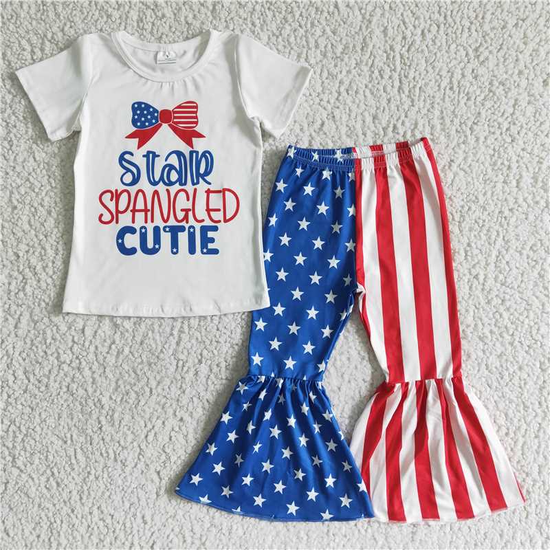 July 4th shirt bell pants girls sets kids clothes