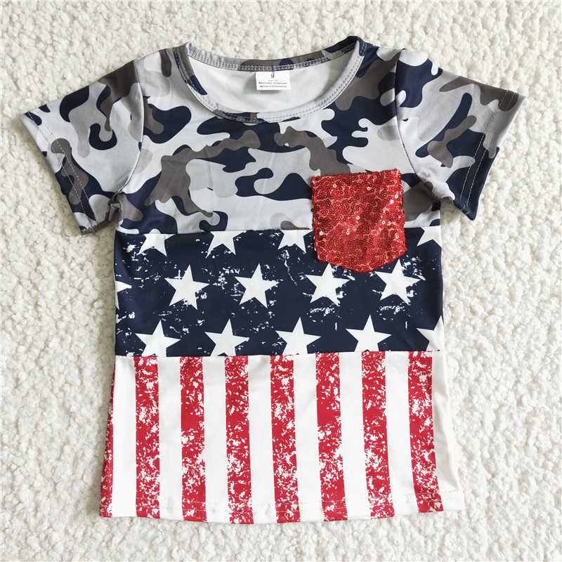 july 4th sequin pockets boys short sleeve shirt pullover