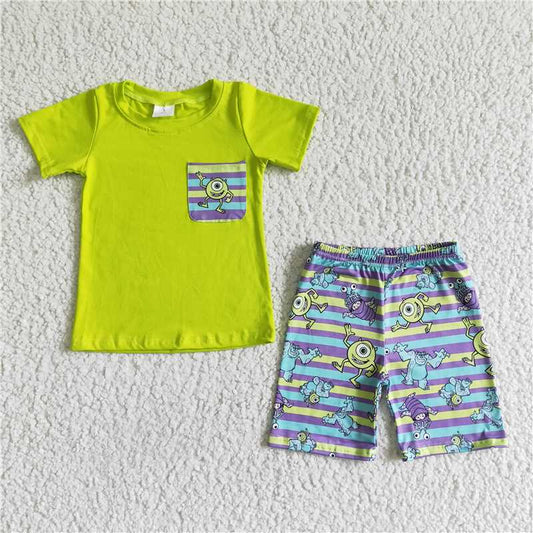 big eye monster boys summer sets shirt and shorts 2 pieces suit