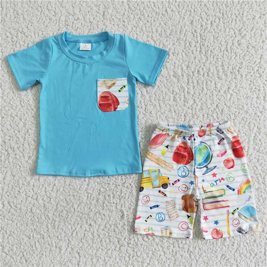 back to school boys summer sets shirt and shorts 2 pieces suit