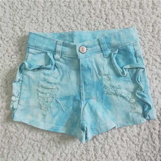 kids girls blue tie dye button denim shorts