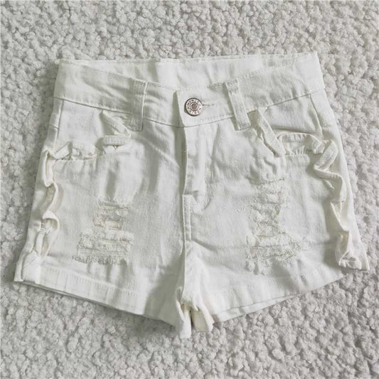 kids girls White button denim shorts