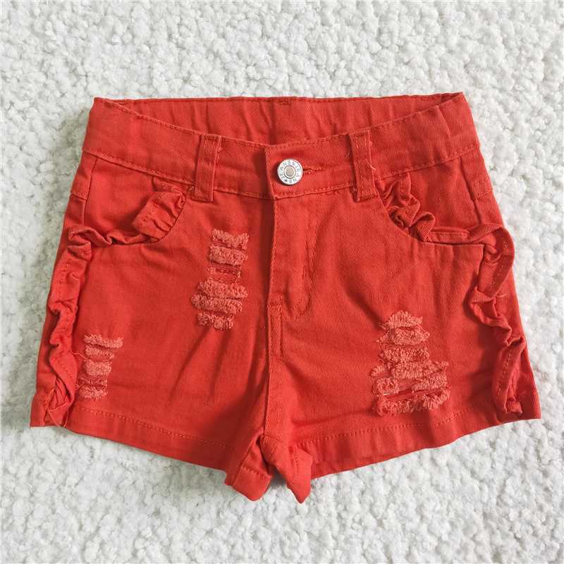 kids girls red button denim shorts