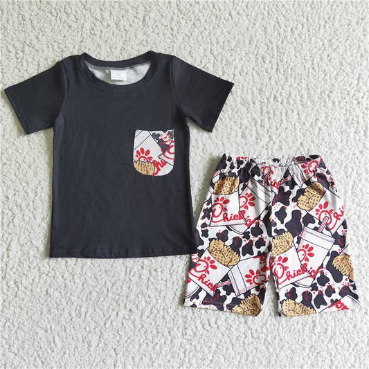 Beverage fried chicken boys summer sets shirt and shorts 2 pieces suit cow pattern