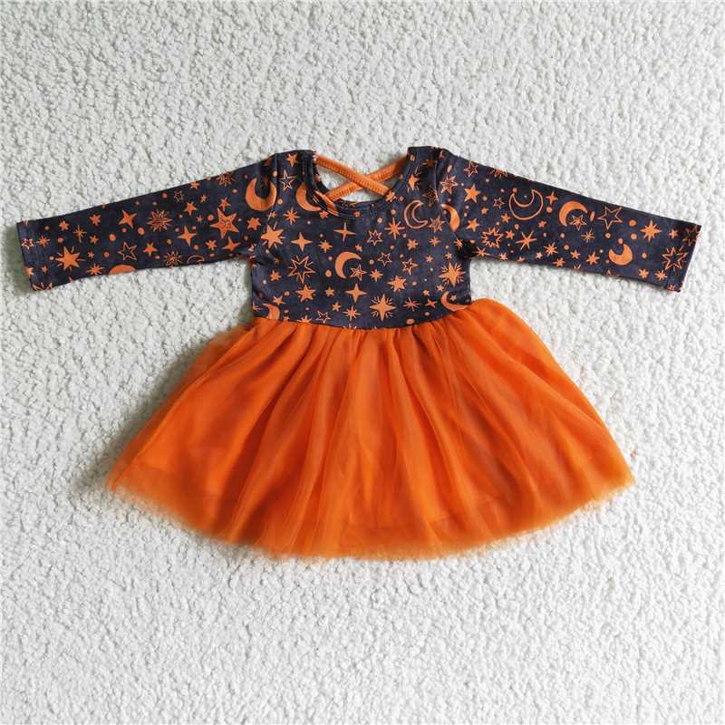 moon stars yarn dress long sleeve girls skirt kids clothes