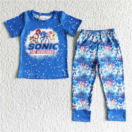 carton fall boys outfits blue shorts sleeve shirt and long pants sets