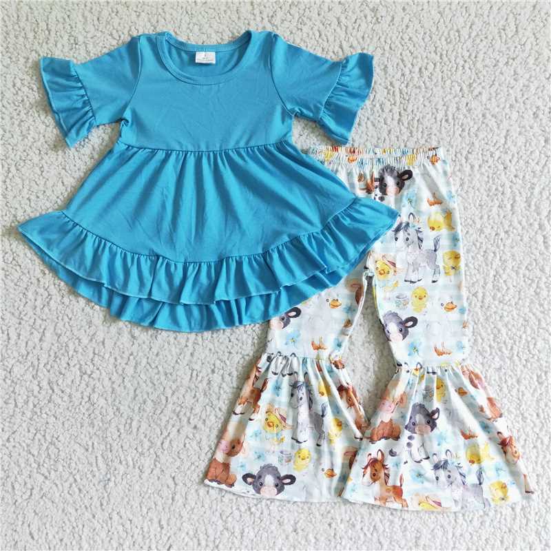 cotton top cow bell 2 pieces girls sets kid clothes