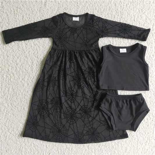 spider web yarn gown black bummies sets halloween girls bummie suits 3 pieces outfits