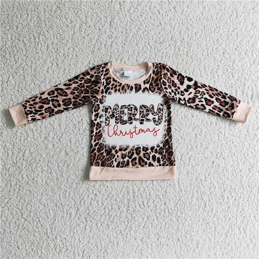 merry christmas shirt long sleeve leopard top kids clothes