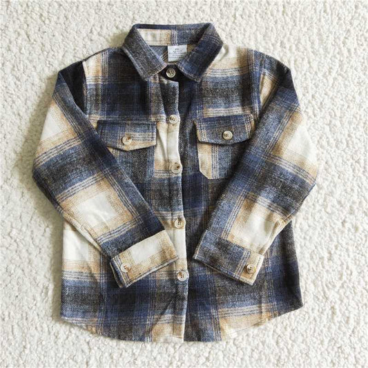 flannel shirt boys tops button pockets cardigan