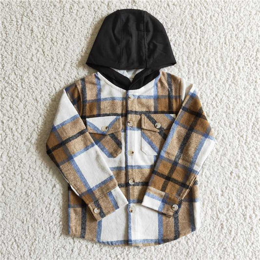 flannel boy long sleeve hoodie shirt