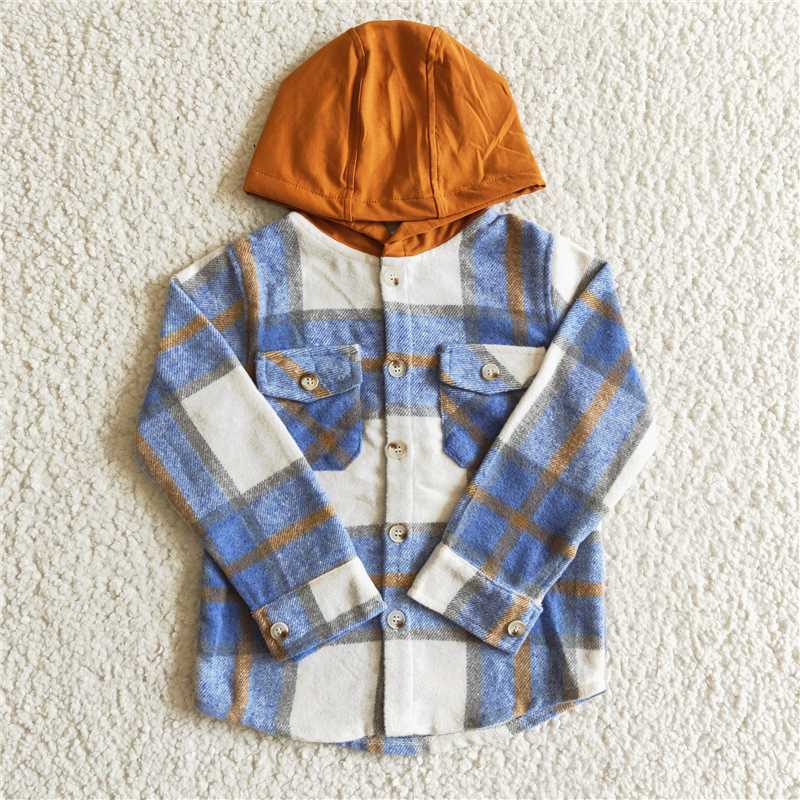 flannel boy long sleeve hoodie shirt