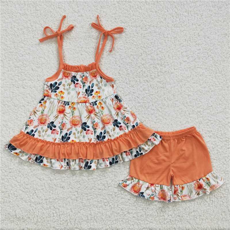 orange floral girls summer sets