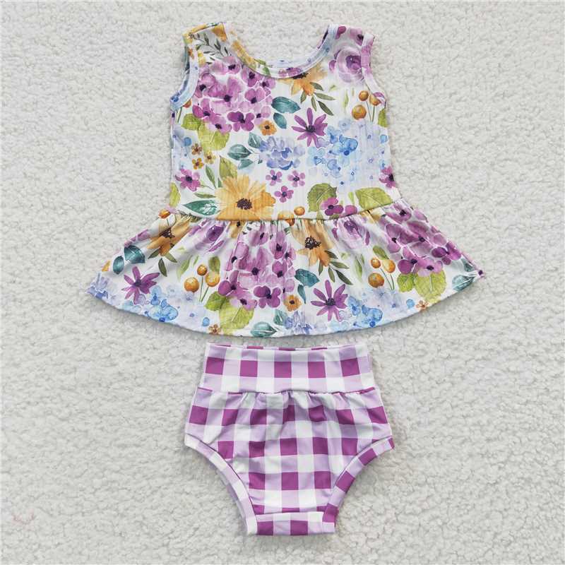 GBO0086 floral  Girls baby bummies sets