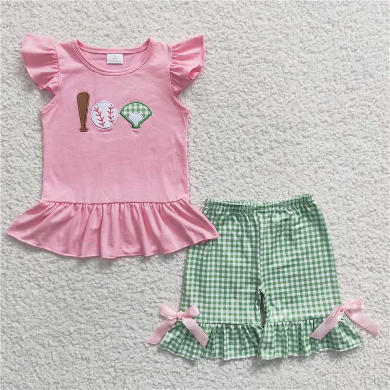 embroidery siblings baseball kids outfits match baby rompers and dress