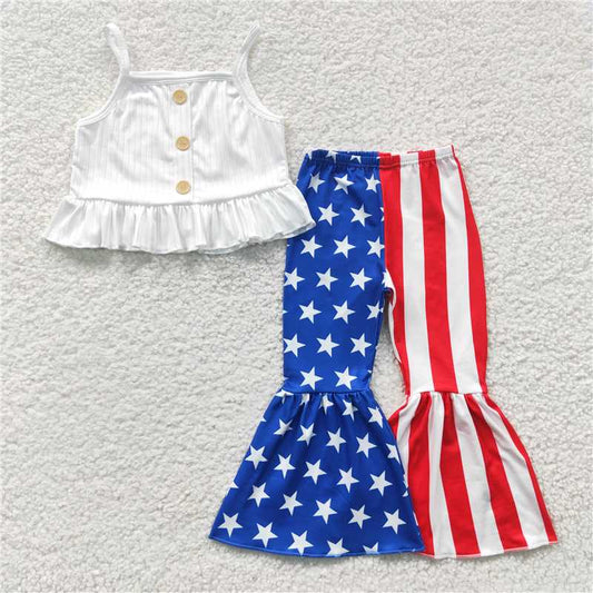 July 4th white vest bell pants girls sets kids clothes