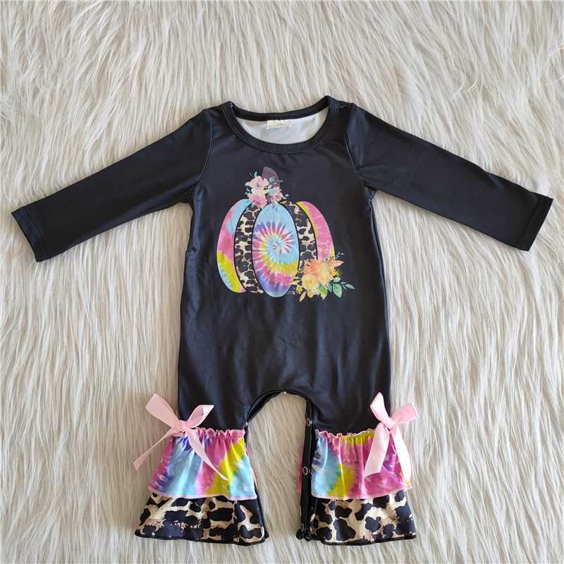 black long sleeve girls baby rompers Pumpkin