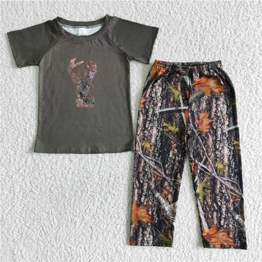 fall winter deer camo boys outfits shorts sleeve shirt and long pants sets