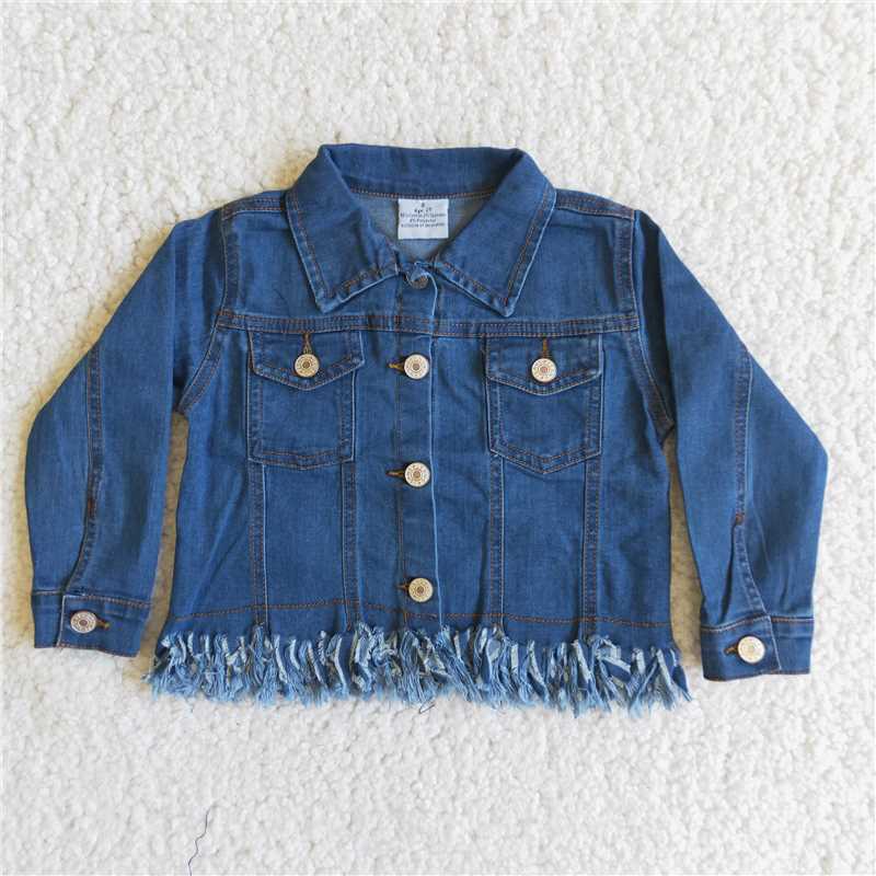 denim button coats girls jacket blue long sleeve