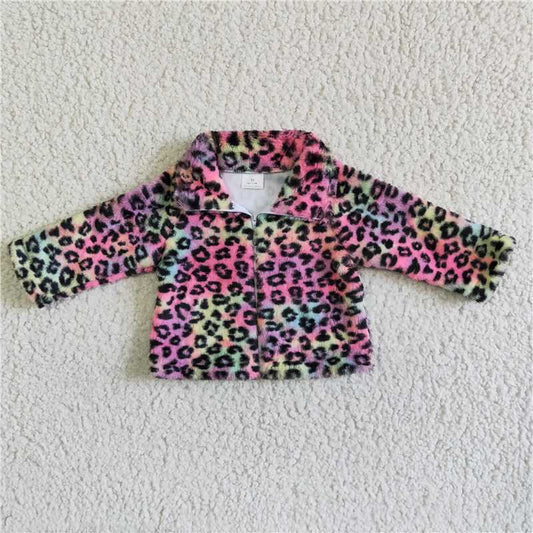 Cute Leopard print plush zipper jacket girls top winter