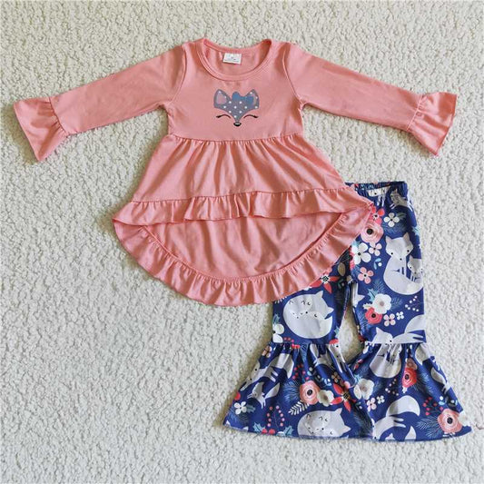 fox shirt and bell pants 2 pieces suit girls outfits kids clothes