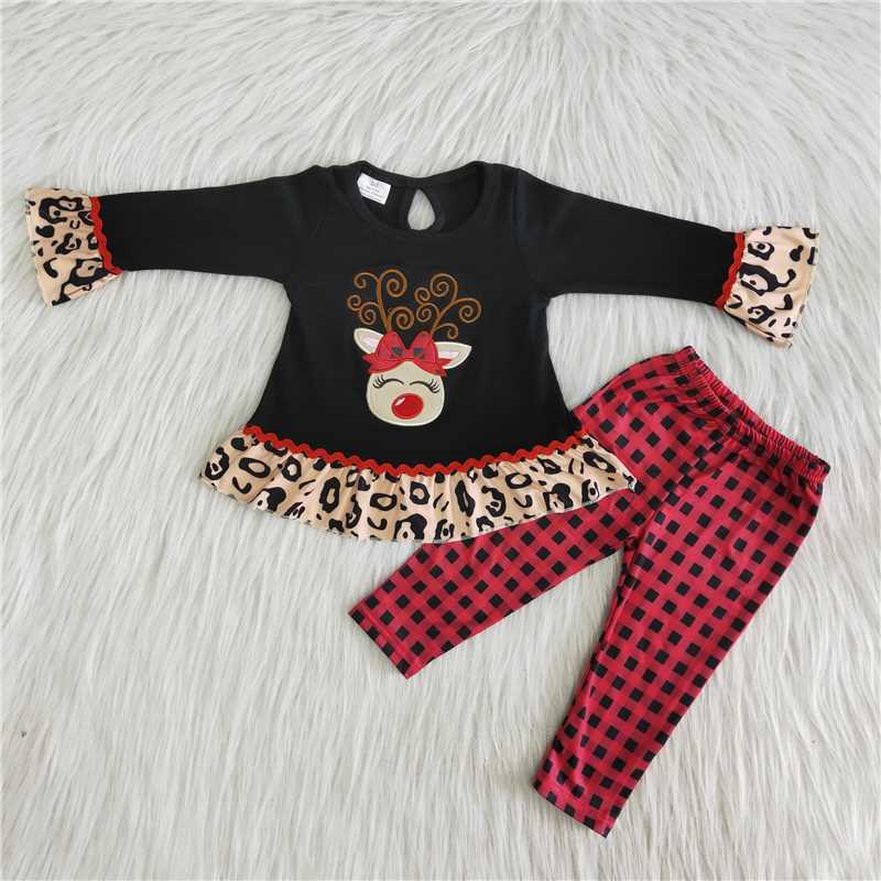 Christmas suit deer long sleeve top pants 2 pieces outfits girls winter sets