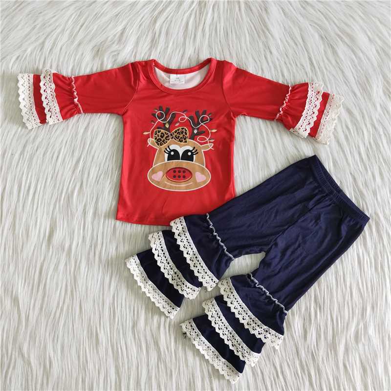 Christmas deer girls outfits 2 pieces winter sets