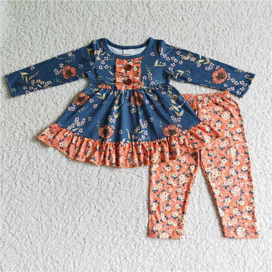 dress top and flower pants 2 pieces girl sets kids clothes