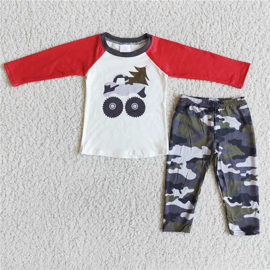 camo christmas tree pajamas suit christmas boys outfits winter sets