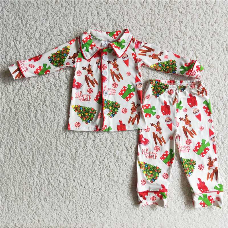 elf deer christmas pajamas suit boys long sleeve pants 2 pieces outfits fall winter sets