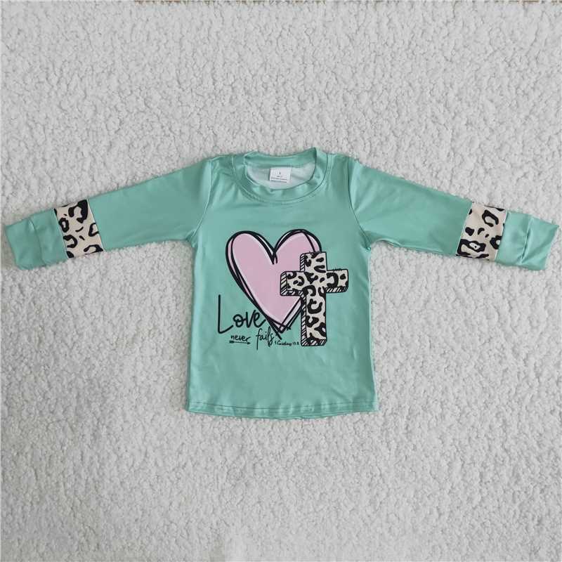 green girls long sleeve shirt "love" cross easter top