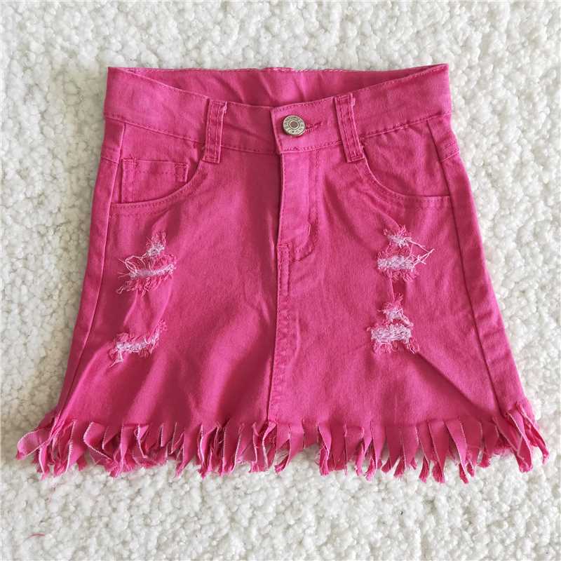 CUTE PINK cut hole jeans button denim shorts SKIRT