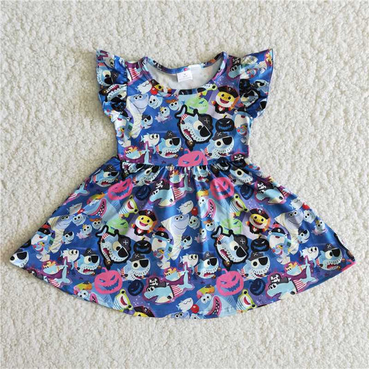 lovely carton girls dress summer shark skirt