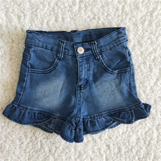 CUTE blue washed cut hole jeans button denim shorts