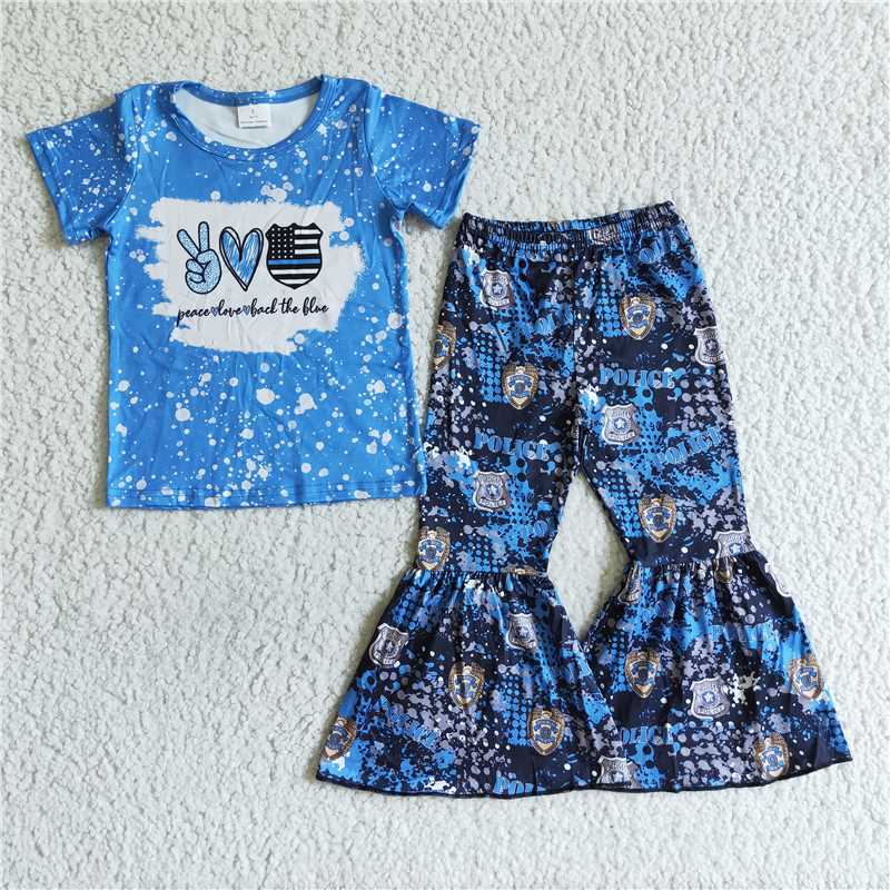 police shirt & bell pants girls sets kids clothes