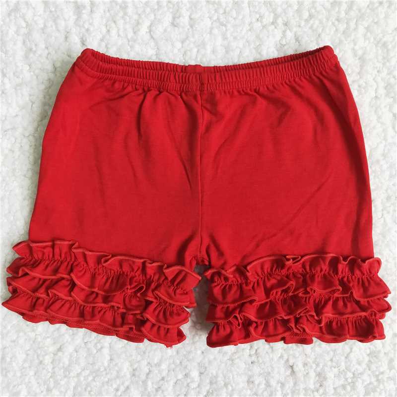 RED Cotton Shorts with Pleated Lace