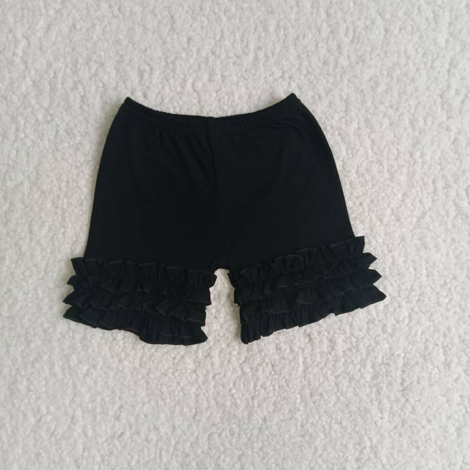 BLACK Cotton Shorts with Pleated Lace