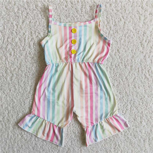 colorful stripes girls jumpsuits button