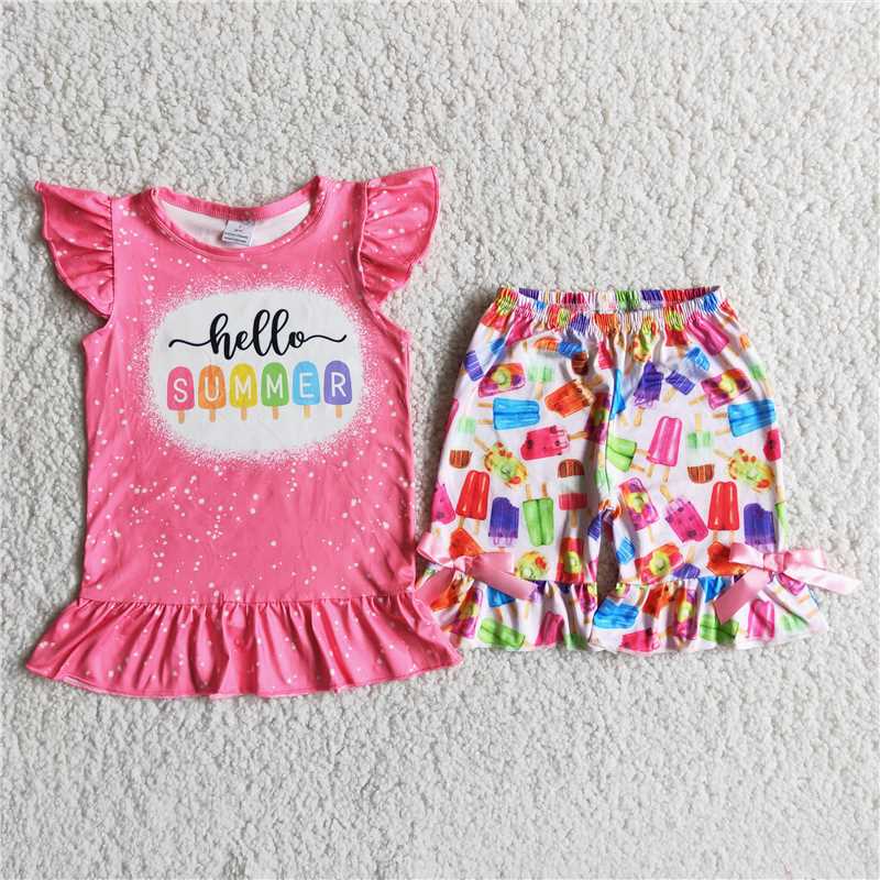 colorful popsicles girls summer shirt sets 2 pieces shorts outfits