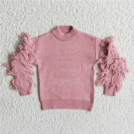 Pink tassel solid color sale Sweater