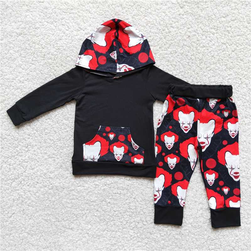 clown halloween boys fall winter hooded long sleeve top and long pants sets